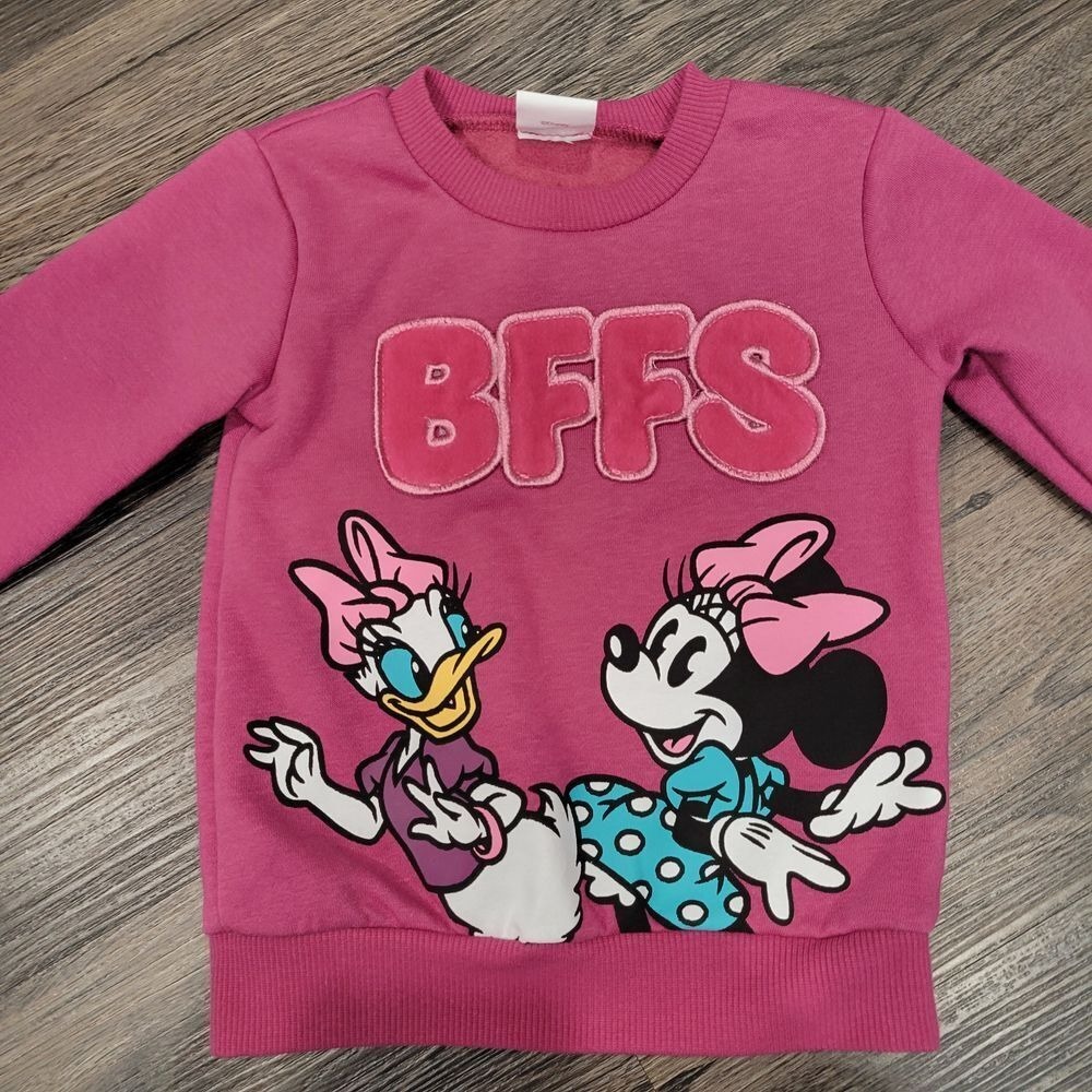 Disney Minnie Mouse BFFs Pink Graphic‎ Sweatshirt Girls Crew Neck Pullover 18M - Picture 2 of 4